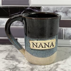 Stegall's NANA Stoneware Name Coffee Mug 12oz Color Block Blue Cream Ceramic